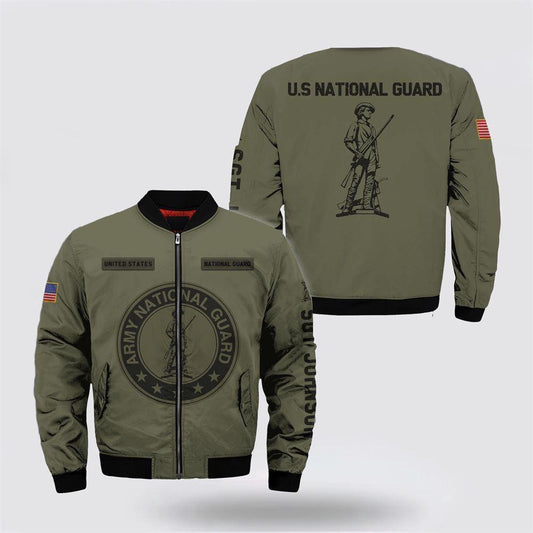 Veterans Bomber Jacket, Custom Name Us National Guard Military Bomber Jacket Men Ranks