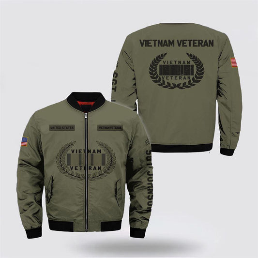 Veterans Bomber Jacket, Custom Name Us Vietnam Veteran Military Bomber Jacket Men Ranks