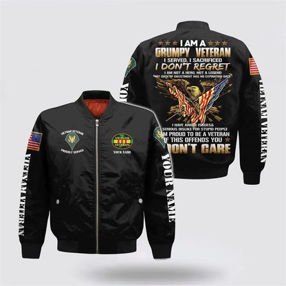 Veterans Bomber Jacket, Custom Name Vietnam Veteran I Served I Sacrificed Bomber Jacket