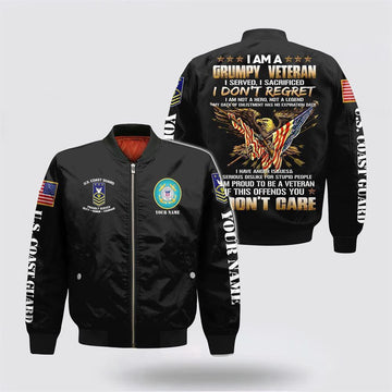 Veterans Bomber Jacket, Personalized Name US Coast Guard I Am Not A Hero Not A Legend Baseball Jacket