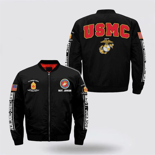 Veterans Bomber Jacket, Personalized Name US Marine Corps Honor Courage Commitment Bomber Jacket