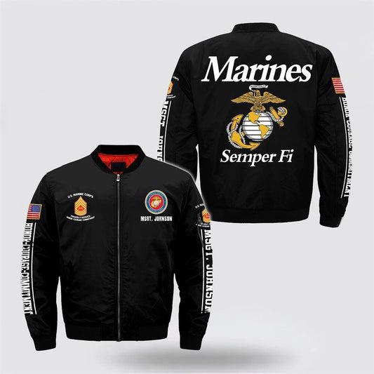 Veterans Bomber Jacket, Personalized Name US Marines Military SemperFi Bomber Jacket