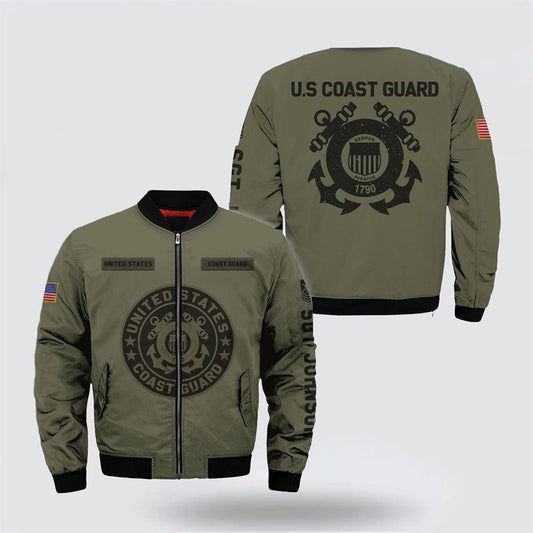 Veterans Bomber Jacket, Personalized Name Us Coast Guard Military Bomber Jacket Men Ranks