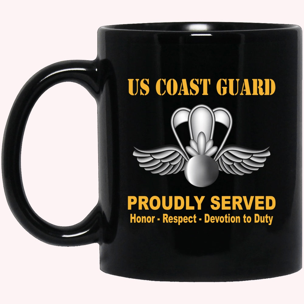 Veterans Mug, USCG AVIATION SURVIVAL TECHNICIAN AST Logo Proudly Served Black Mug
