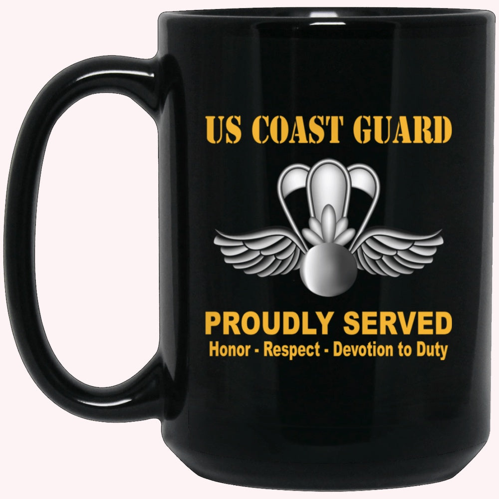 Veterans Mug, USCG AVIATION SURVIVAL TECHNICIAN AST Logo Proudly Served Black Mug