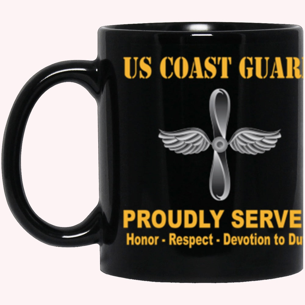 Veterans Mug, USCG Aviation Maintenance Technician AMT Logo Proudly Served Core Values Black Mug