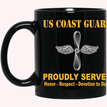 Veterans Mug, USCG Aviation Maintenance Technician AMT Logo Proudly Served Core Values Black Mug
