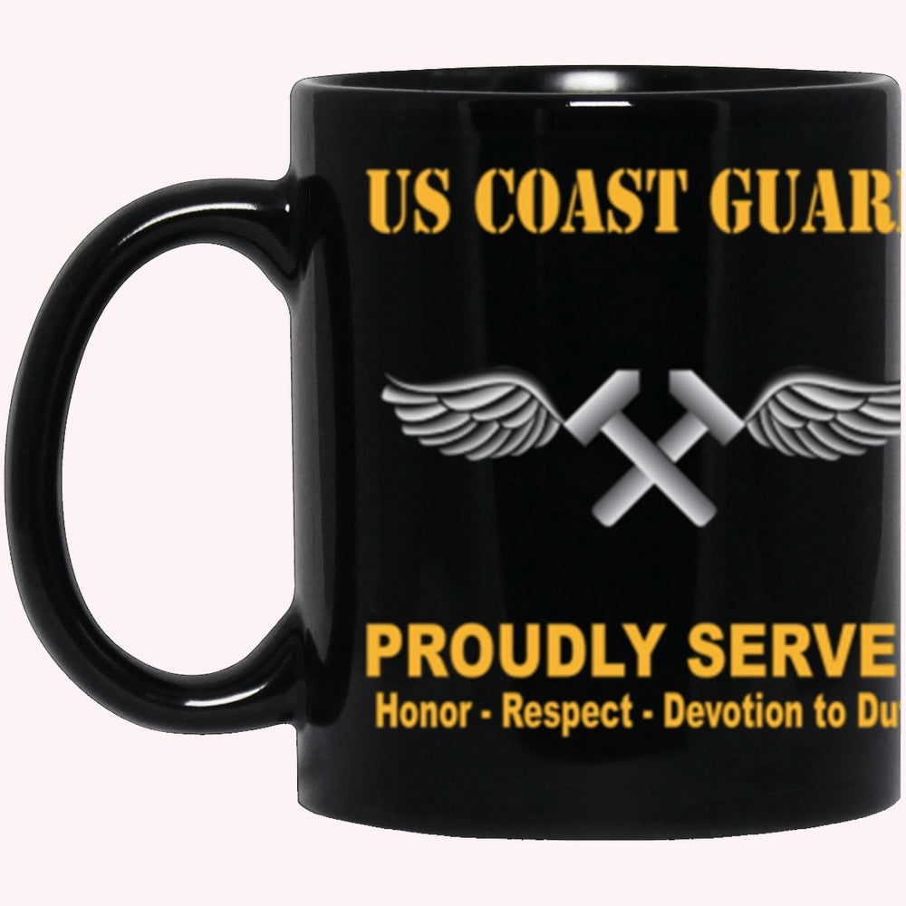 Veterans Mug, USCG Aviation Metalsmith AM Logo Proudly Served Core Values Black Mug