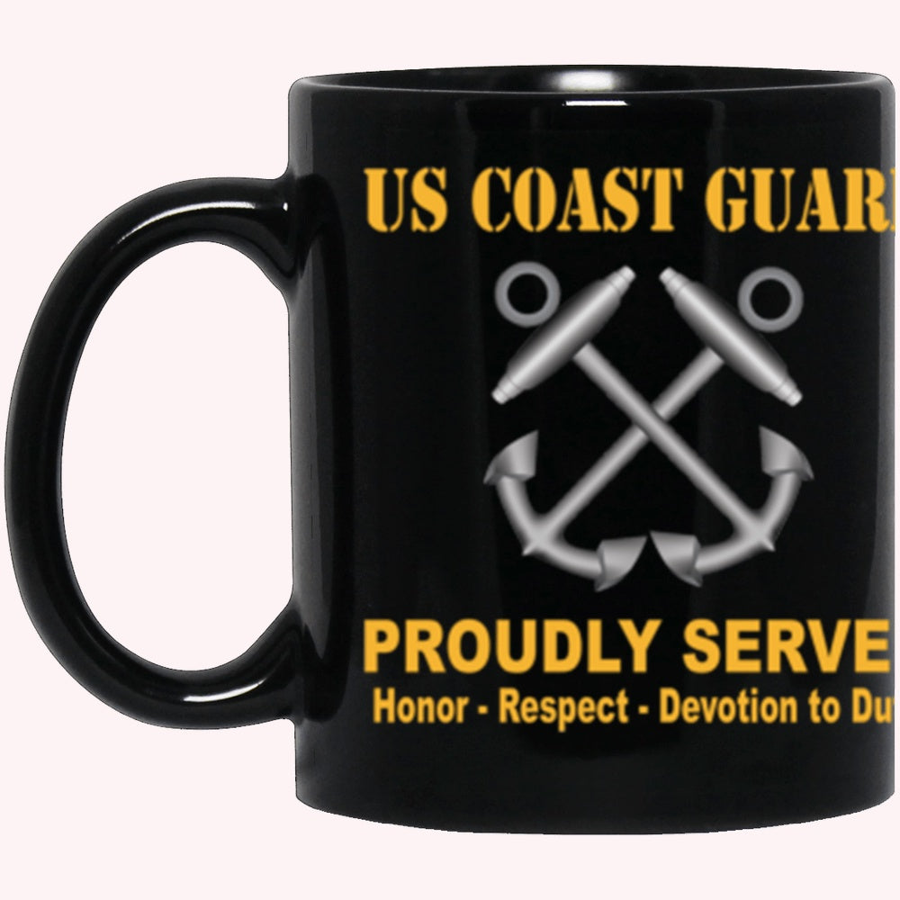 Veterans Mug, USCG Boatswains Mate BM Logo Proudly Served Core Values Black Mug
