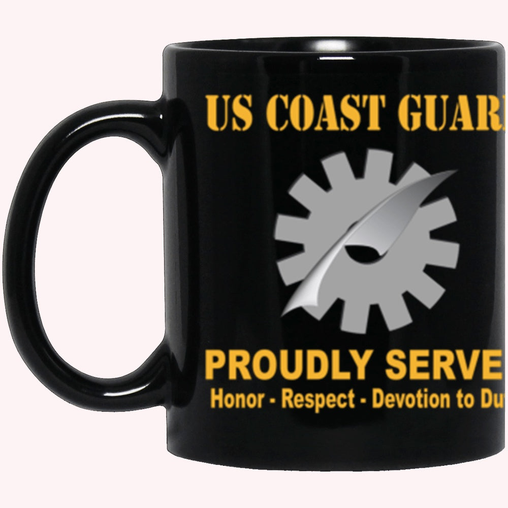 Veterans Mug, USCG Data Processing Technician DP Logo Proudly Served Core Values Black Mug