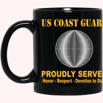 Veterans Mug, USCG Electrician's Mate EM Logo Proudly Served Core Values Black Mug