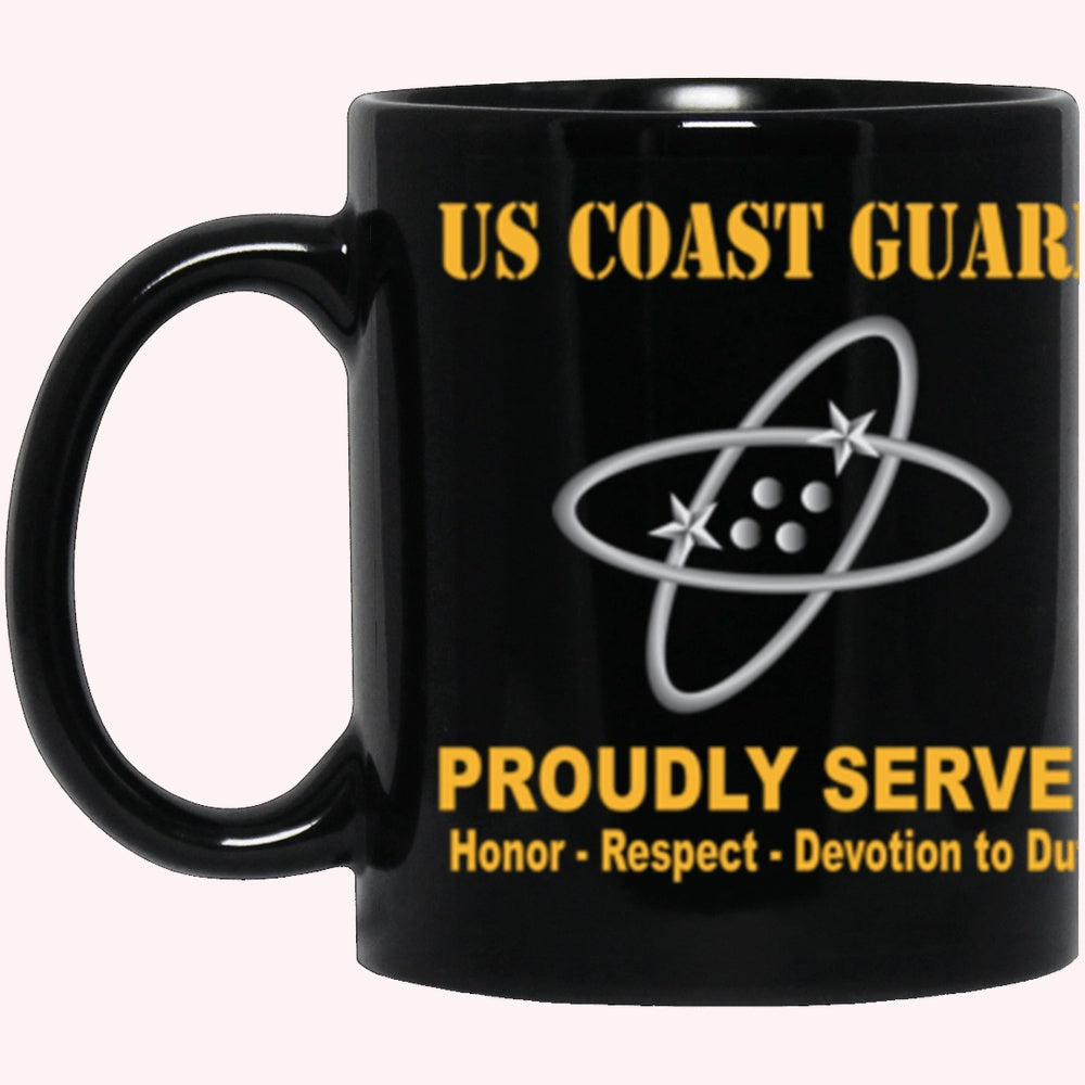 Veterans Mug, USCG Electronics Technician ET Logo Proudly Served Core Values Black Mug