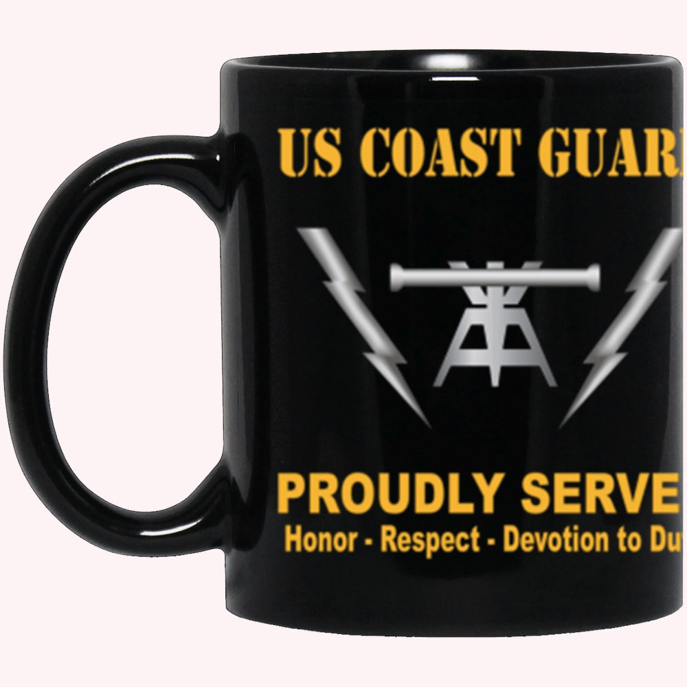 Veterans Mug, USCG Fire Control Technician FT Logo Proudly Served Core Values Black Mug