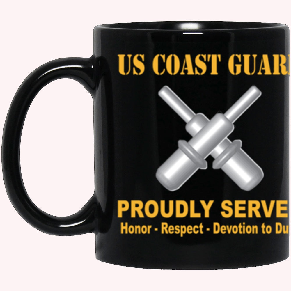 Veterans Mug, USCG Gunner's Mate GM Logo Proudly Served Core Values Black Mug