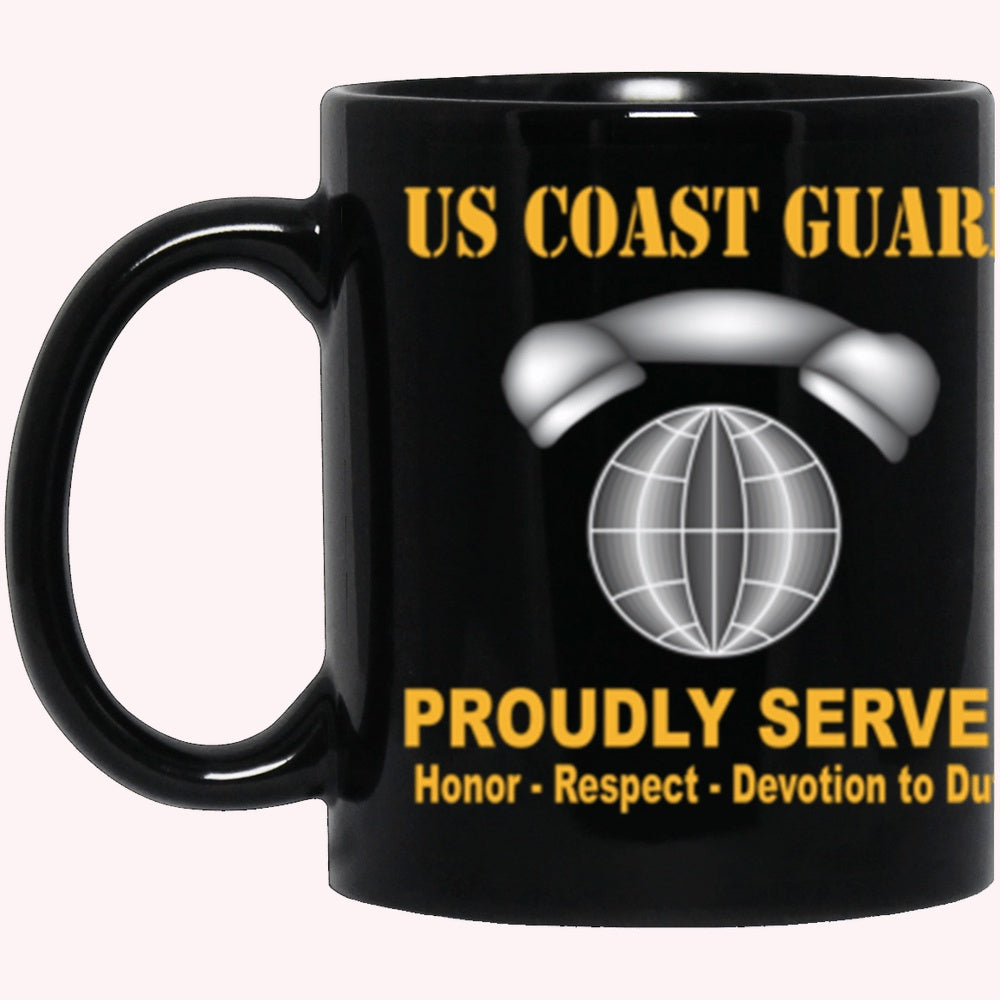 Veterans Mug, USCG Information Systems Technician IT Logo Proudly Served Core Values Black Mug