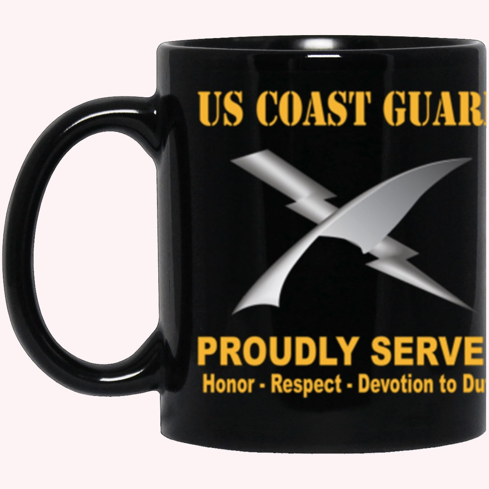 Veterans Mug, USCG Intelligence Specialist IS Logo Proudly Served Core Values Black Mug