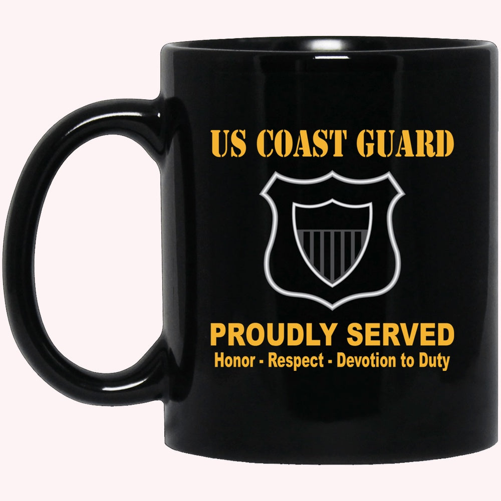 Veterans Mug, USCG MARITIME ENFORCEMENT ME Logo Proudly Served Black Mug