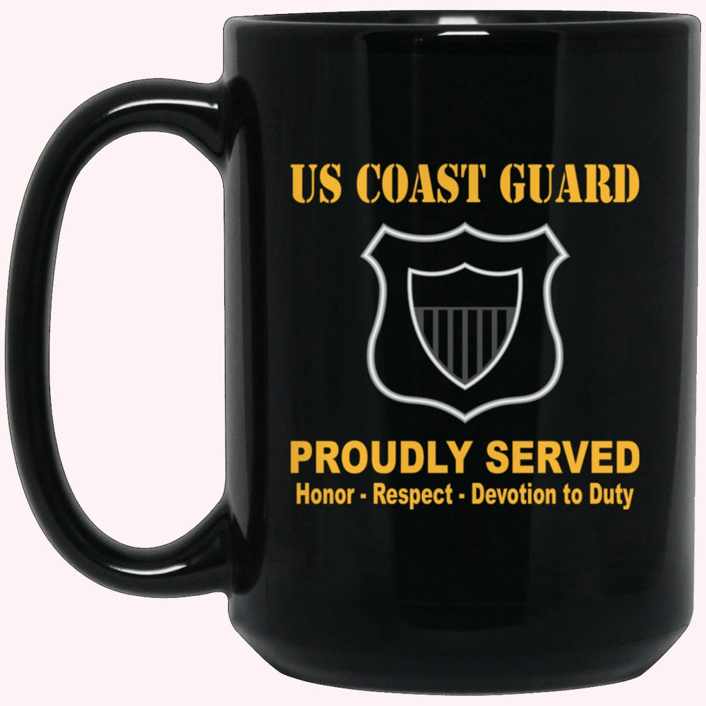 Veterans Mug, USCG MARITIME ENFORCEMENT ME Logo Proudly Served Black Mug