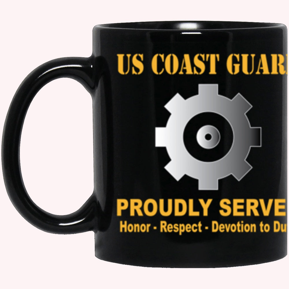 Veterans Mug, USCG Machinery Technician MK Logo Proudly Served Core Values Black Mug