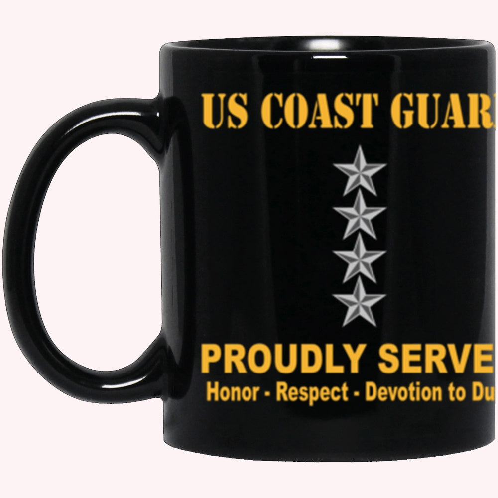 Veterans Mug, USCG O-10 Admiral O10 ADM Flag Officer Ranks Proudly Served Core Values Black Mug