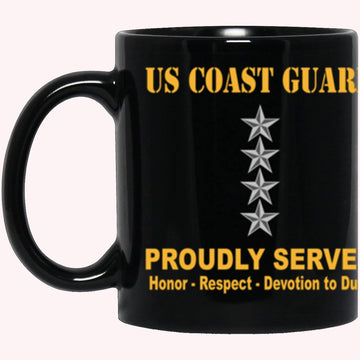 Veterans Mug, USCG O-10 Admiral O10 ADM Flag Officer Ranks Proudly Served Core Values Black Mug