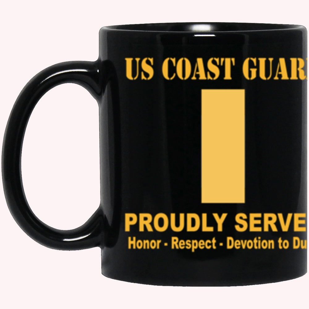 Veterans Mug, USCG O-1 Ensign O1 ENS Junior Officer Ranks Proudly Served Core Values Black Mug