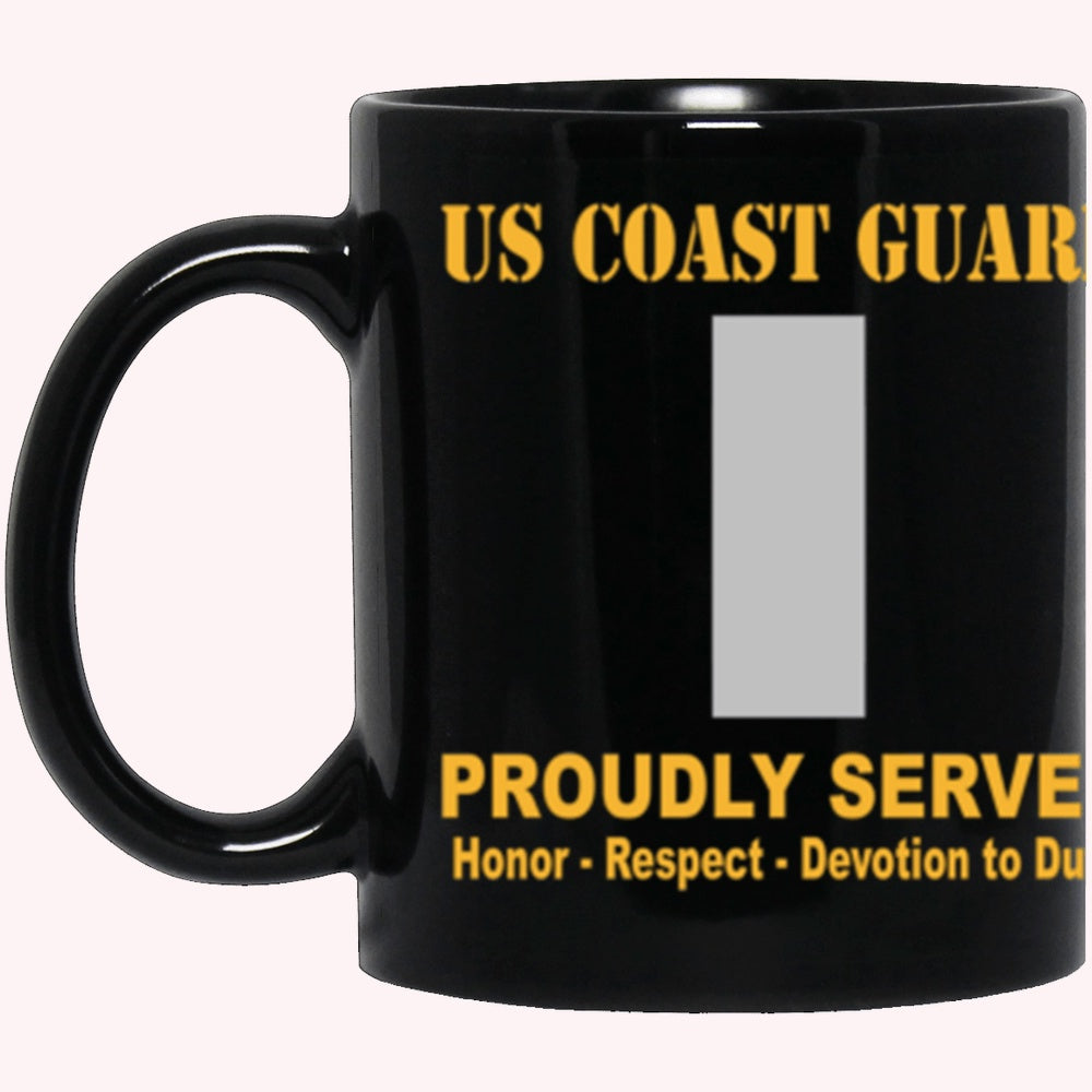 Veterans Mug, USCG O-2 Lieutenant Junior Grade O2 LTJG Junior Officer Ranks Proudly Served Core Values Black Mug