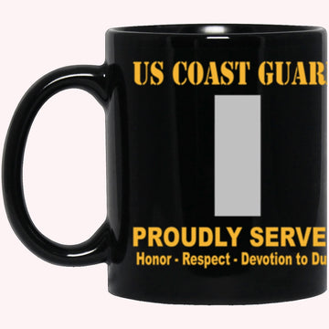 Veterans Mug, USCG O-2 Lieutenant Junior Grade O2 LTJG Junior Officer Ranks Proudly Served Core Values Black Mug