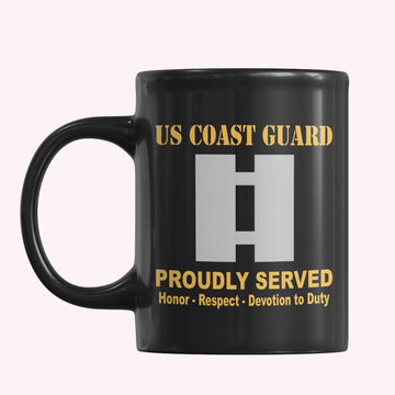 Veterans Mug, USCG O-3 Lieutenant O3 LT Junior Officer Ranks Proudly Served Core Values Black Mug
