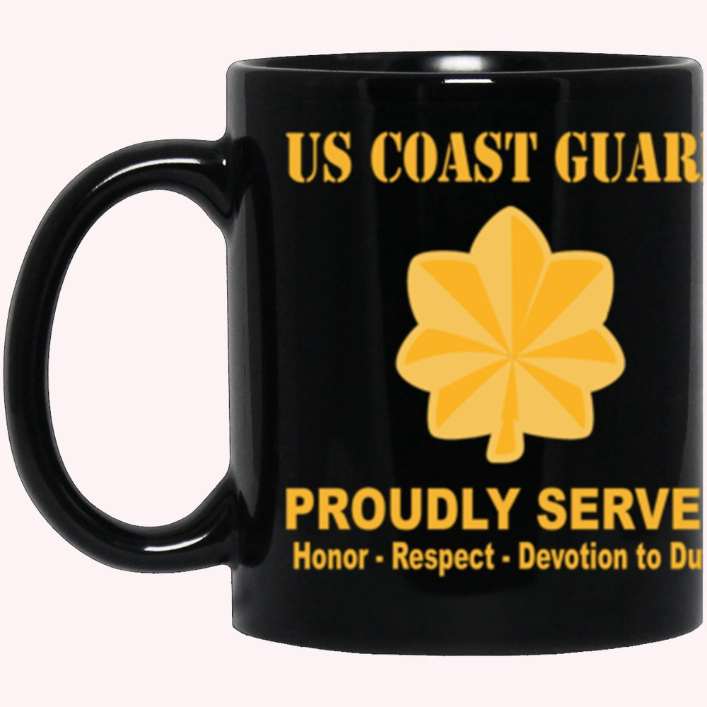 Veterans Mug, USCG O-4 Lieutenant Commander O4 LCDR Junior Officer Ranks Proudly Served Core Values Black Mug