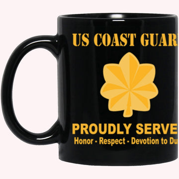 Veterans Mug, USCG O-4 Lieutenant Commander O4 LCDR Junior Officer Ranks Proudly Served Core Values Black Mug
