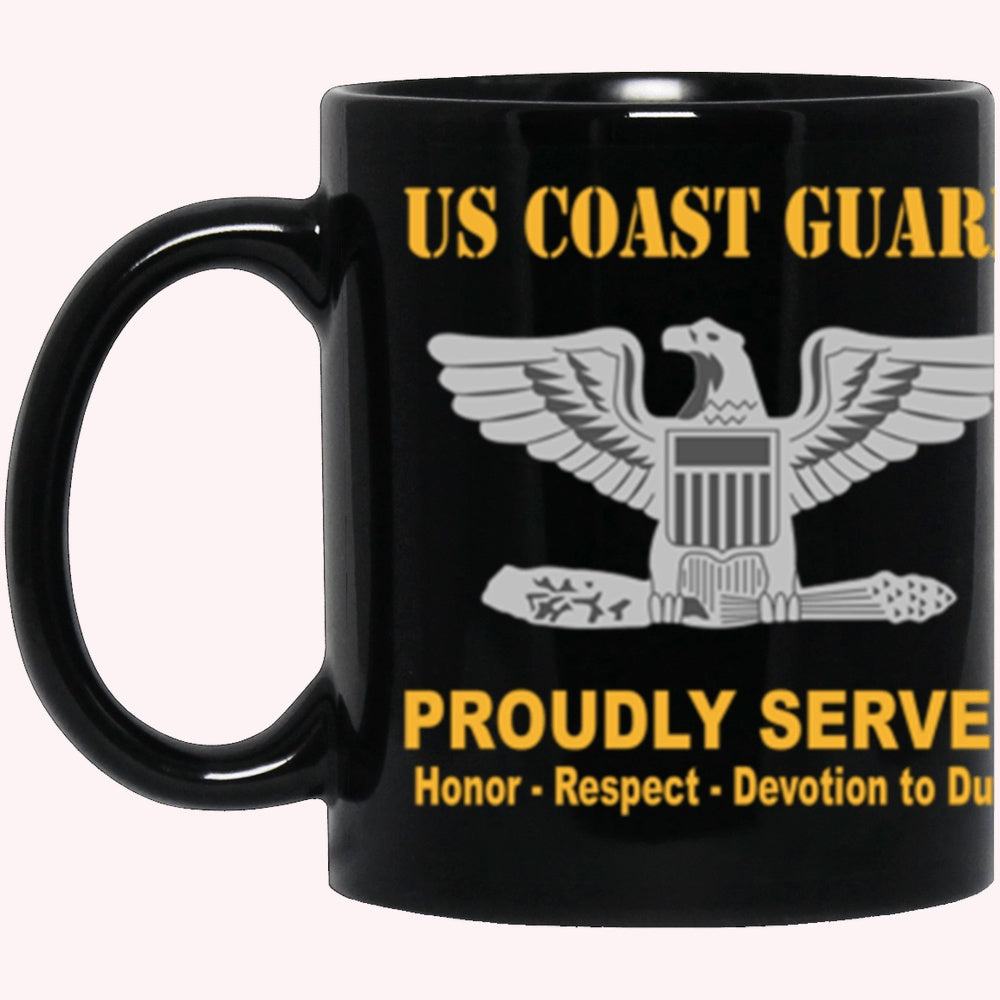 Veterans Mug, USCG O-6 Captain O6 CAPT Senior Officer Ranks Proudly Served Core Values Black Mug