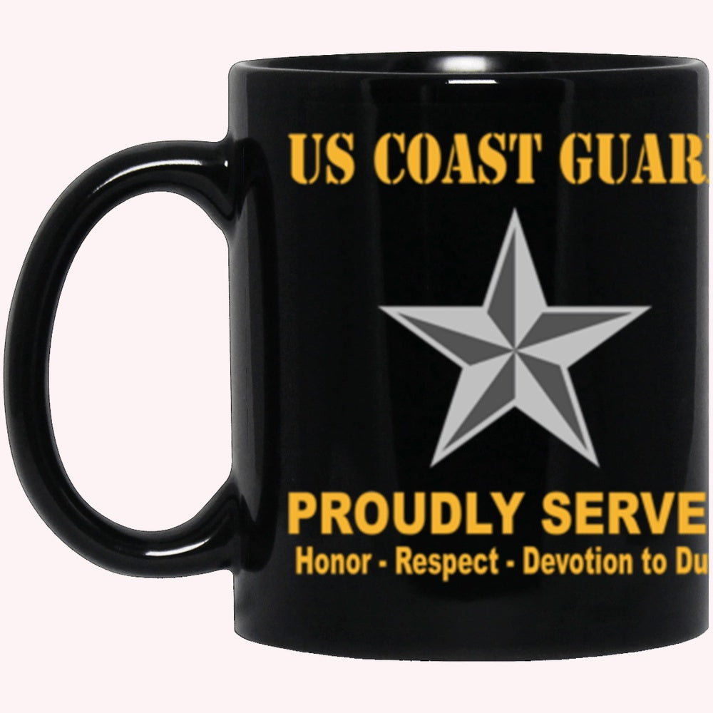 Veterans Mug, USCG O-7 Rear Admiral Lower Half O7 DRML Flag Officer Ranks Proudly Served Core Values Black Mug