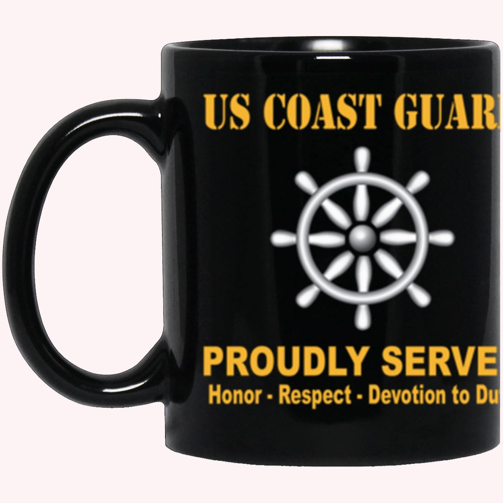 Veterans Mug, USCG Quartermaster QM Logo Proudly Served Core Values Black Mug