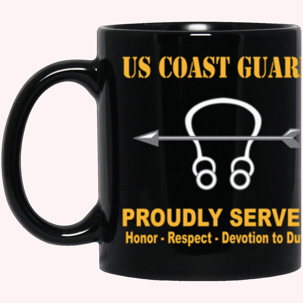 Veterans Mug, USCG Sonar Technician ST Logo Proudly Served Core Values Black Mug