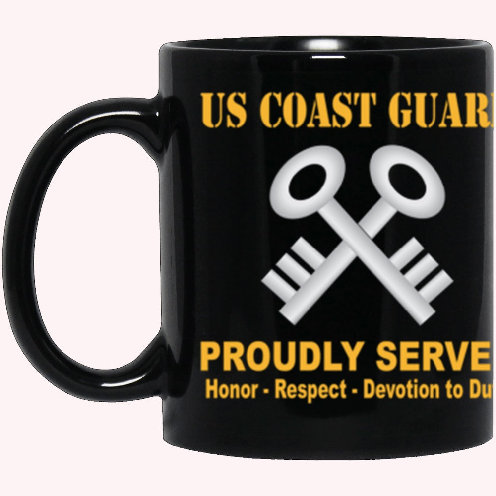 Veterans Mug, USCG Storekeeper SK Logo Proudly Served Core Values Black Mug