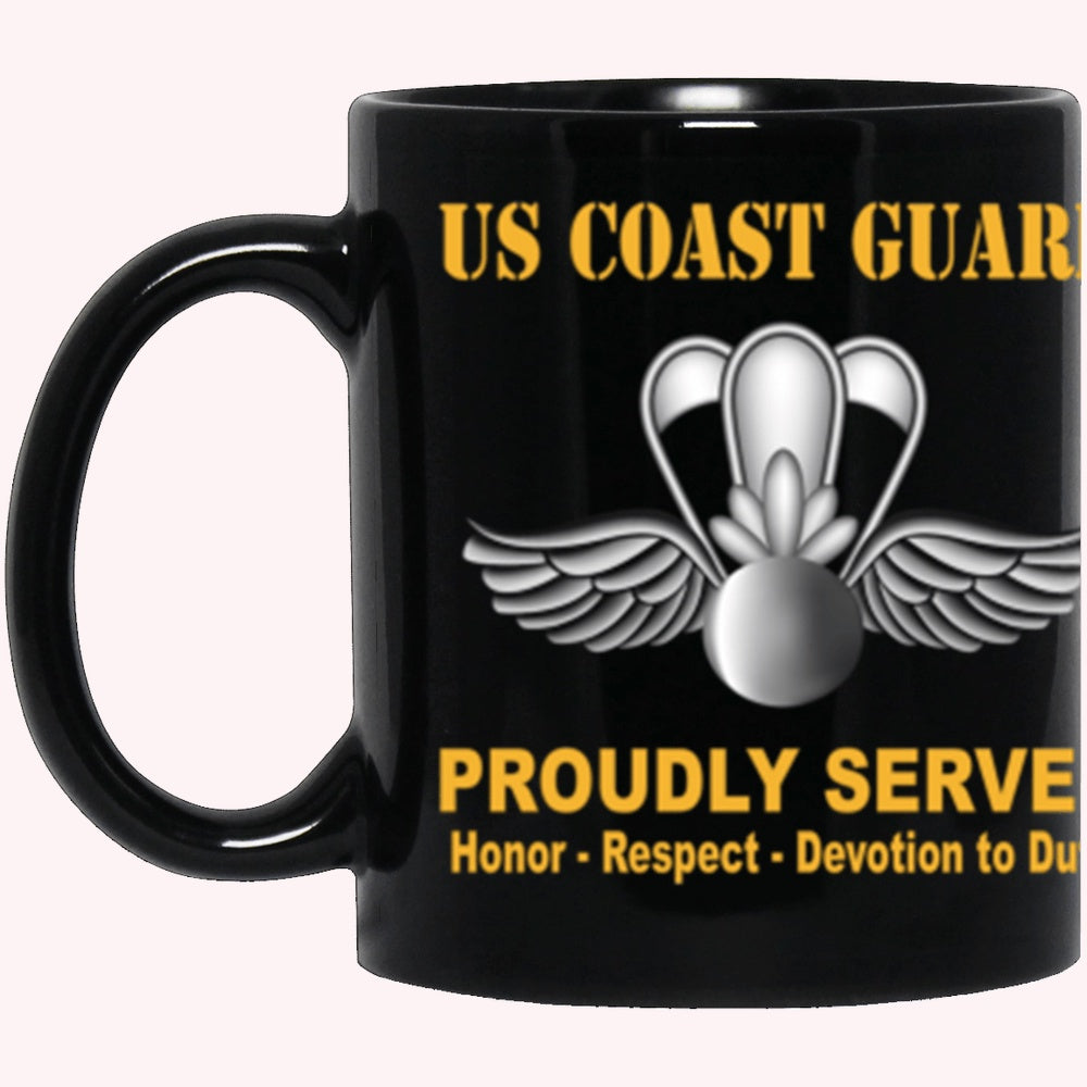 Veterans Mug, USCG USCG AVIATION SURVIVAL TECHNICIAN AST Logo Proudly Served Core Values Black Mug