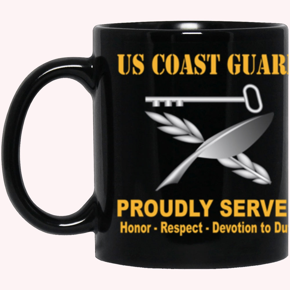 Veterans Mug, USCG USCG CULINARY SPECIALIST CS Logo Proudly Served Core Values Black Mug