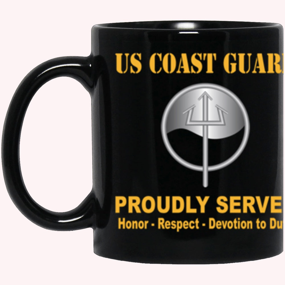 Veterans Mug, USCG USCG MARINE SCIENCE TECHNICIAN MST Logo Proudly Served Core Values Black Mug