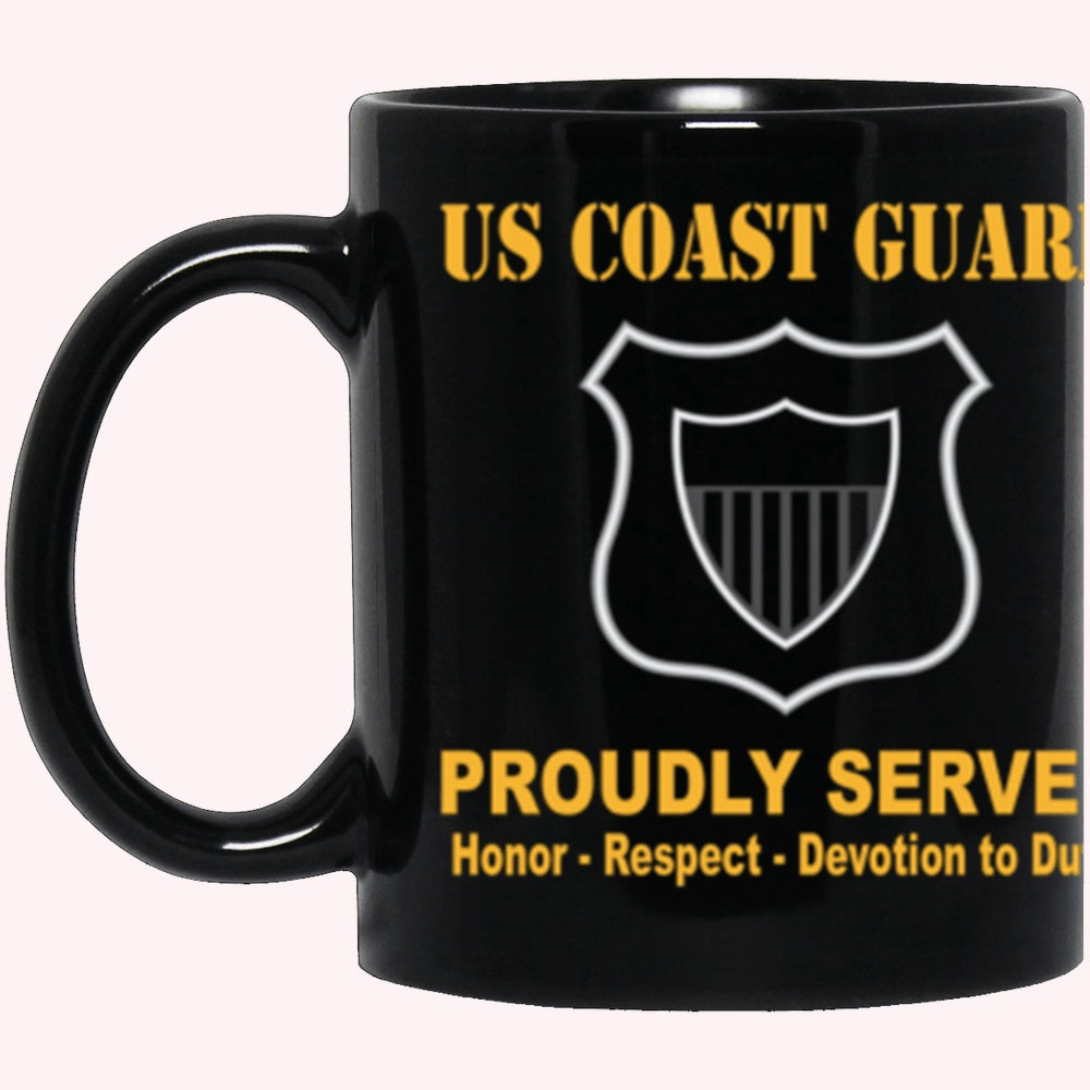 Veterans Mug, USCG USCG MARITIME ENFORCEMENT ME Logo Proudly Served Core Values Black Mug