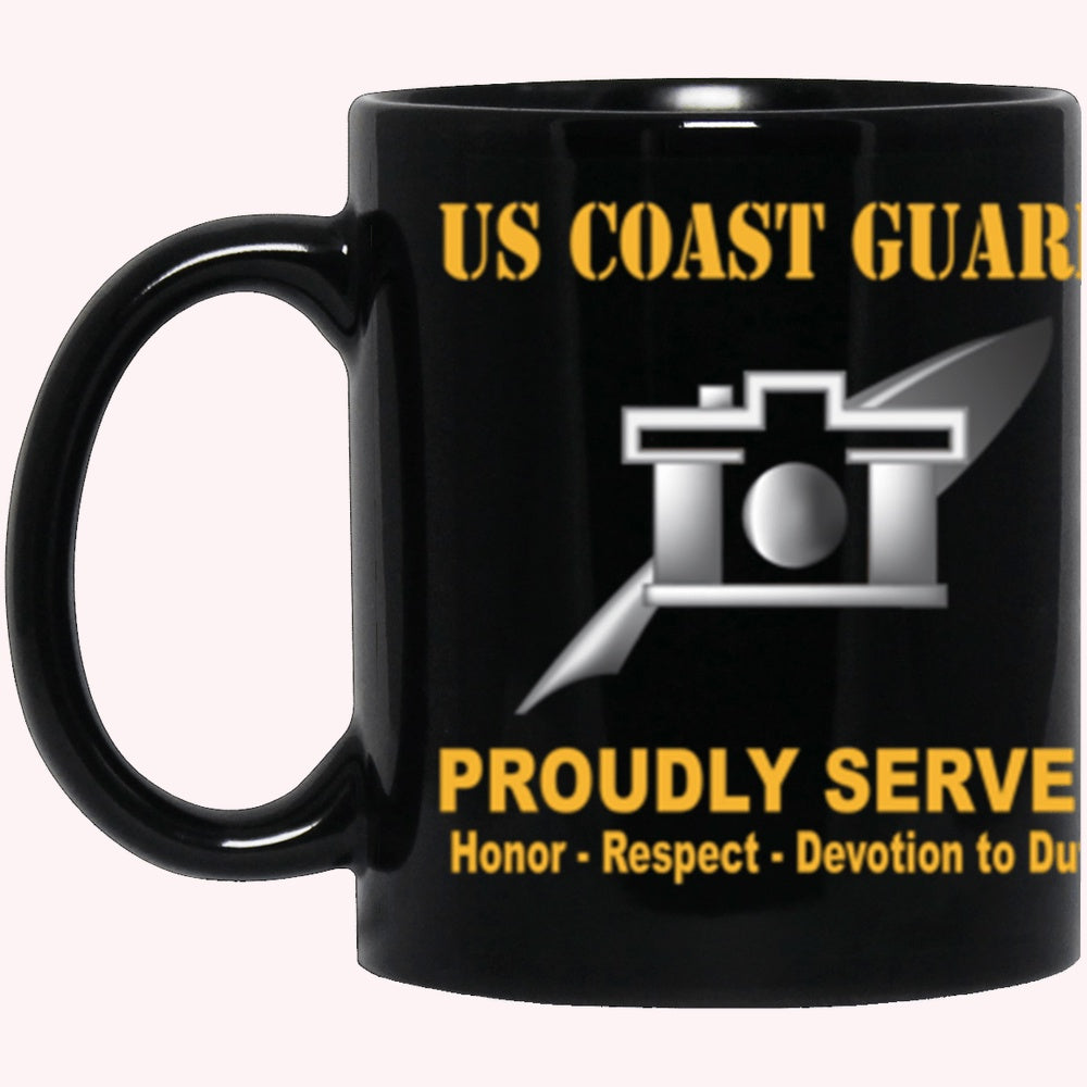 Veterans Mug, USCG USCG PUBLIC AFFAIRS SPECIALIST PA Logo Proudly Served Core Values Black Mug