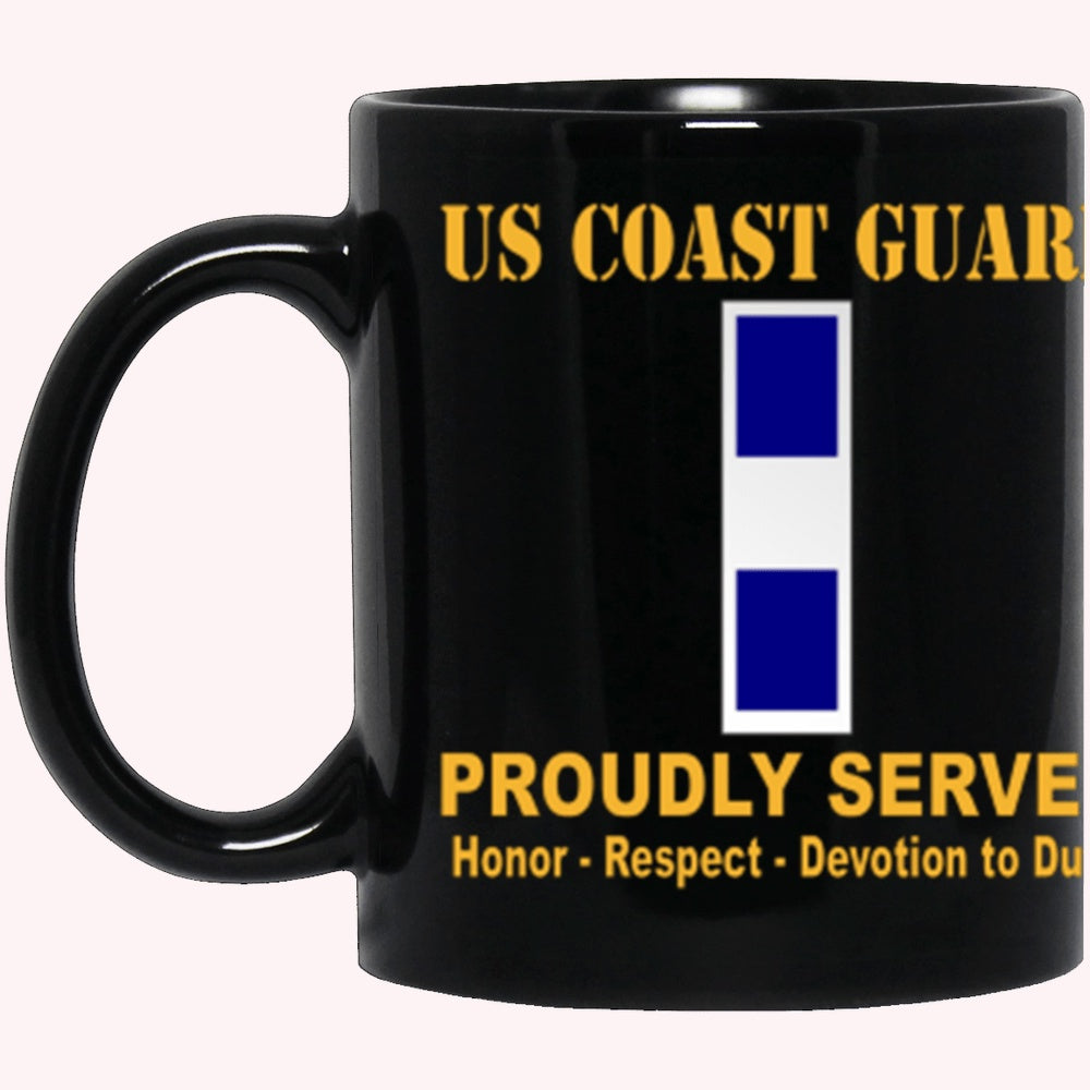 Veterans Mug, USCG W-3 Proudly Served Core Values Black Mug