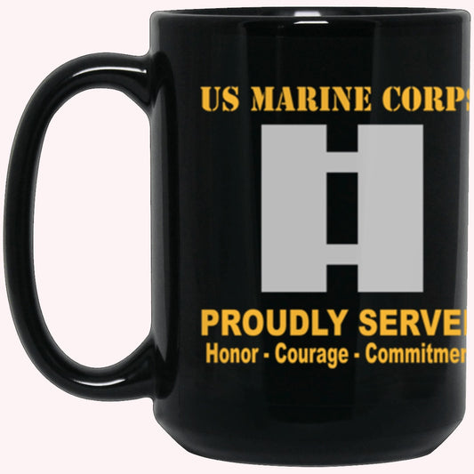 Veterans Mug, USMC O-3 Captain O3 Capt O3 Commissioned Officer Ranks Proudly Served Core Values Black Mug