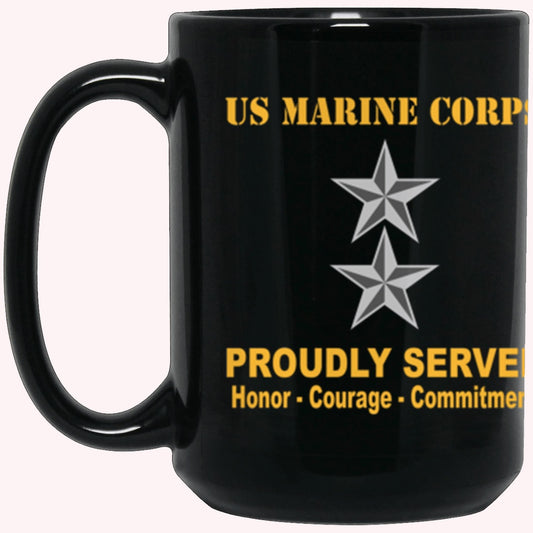 Veterans Mug, USMC O-8 Major General O8 MajGen O7 General Officer Ranks Proudly Served Core Values Black Mug