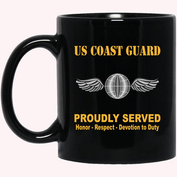Veterans Mug, US Coast Guard Aviation Electricians Mate AE Logo Proudly Served Black Mug