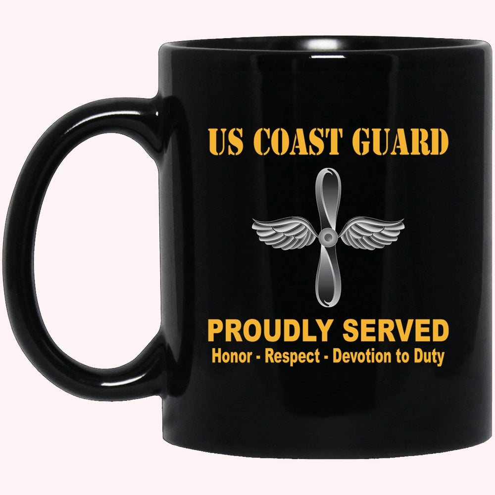Veterans Mug, US Coast Guard Aviation Maintenance Technician AMT Logo Proudly Served Black Mug