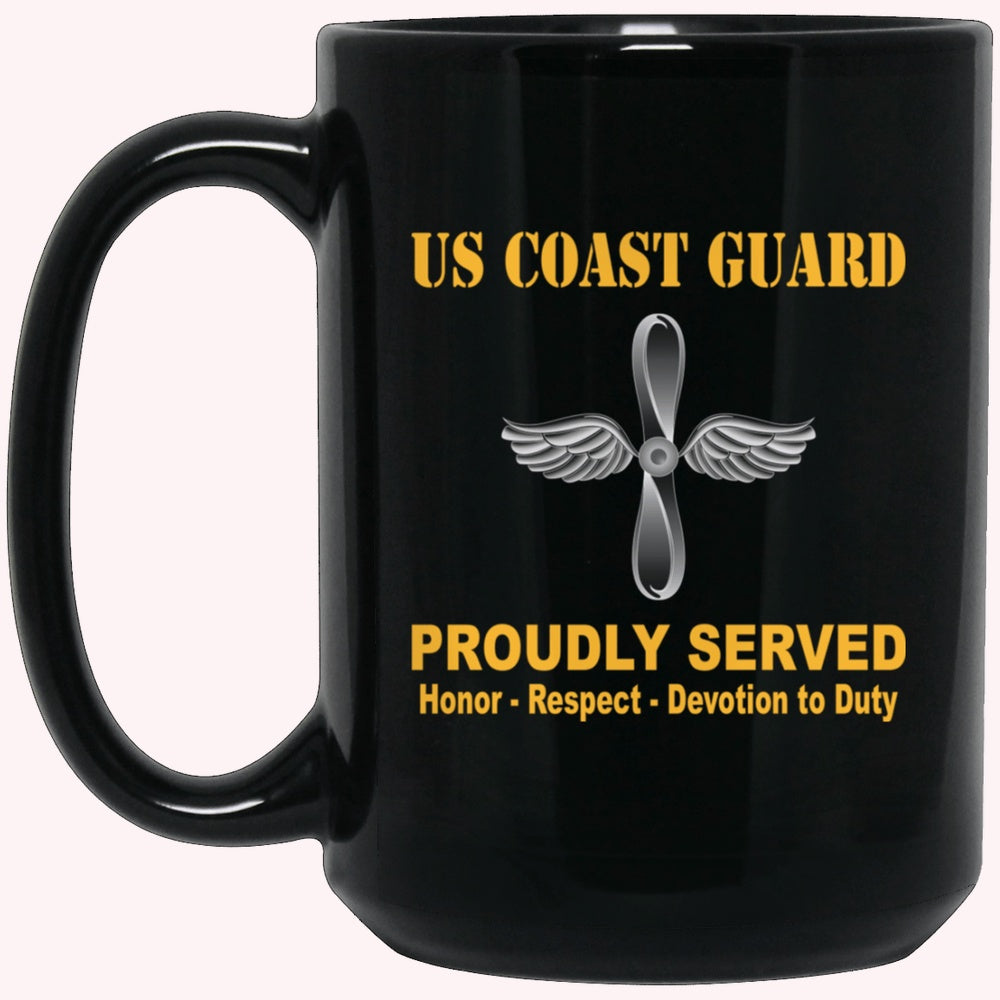 Veterans Mug, US Coast Guard Aviation Maintenance Technician AMT Logo Proudly Served Black Mug