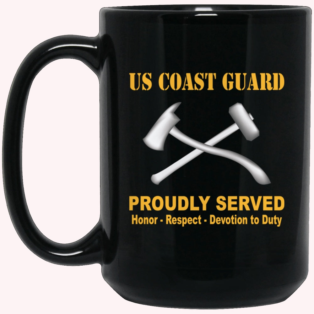 Veterans Mug, US Coast Guard Damage Controlman DC Logo Proudly Served Black Mug