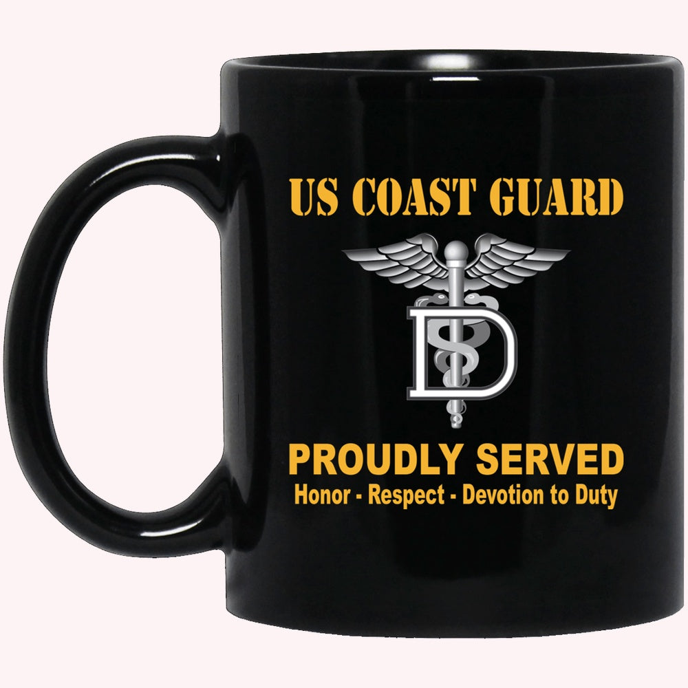 Veterans Mug, US Coast Guard Dental Technician DT Logo Proudly Served Black Mug