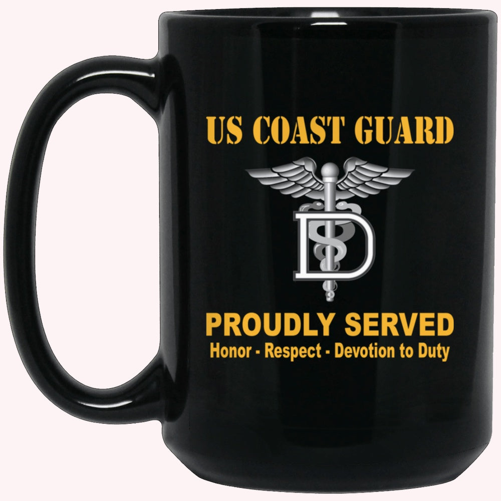 Veterans Mug, US Coast Guard Dental Technician DT Logo Proudly Served Black Mug